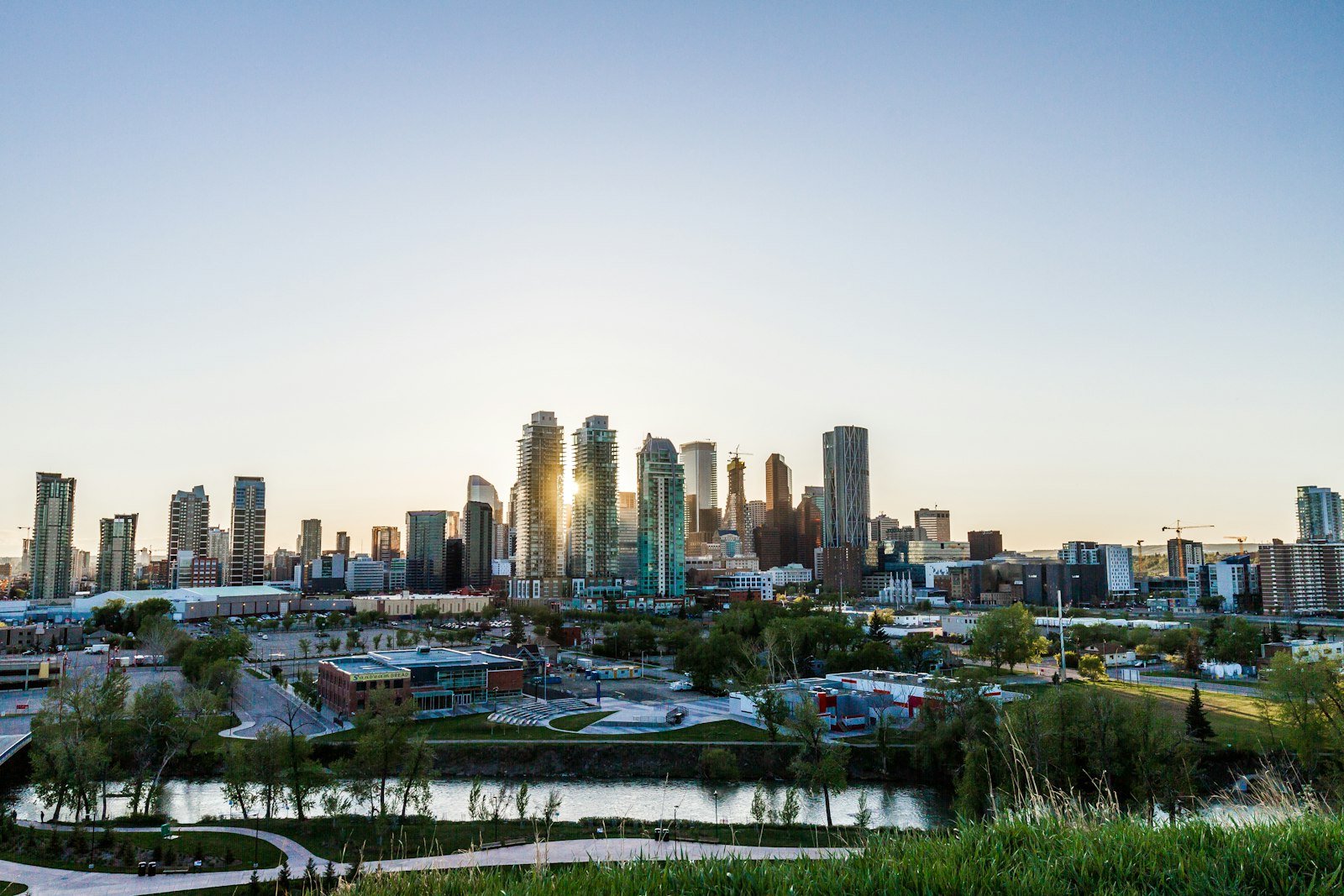Calgary skyline and the Bow River on a clear day